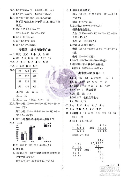 江西美术出版社2021魔力一卷通小学期末冲刺100分数学四年级下册RJ人教版答案 江西美术出版社2021魔力一卷通小学期末冲刺100分数学四年级下册RJ人教版答案