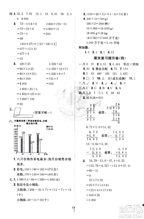 江西美术出版社2021魔力一卷通小学期末冲刺100分数学四年级下册RJ人教版答案 江西美术出版社2021魔力一卷通小学期末冲刺100分数学四年级下册RJ人教版答案