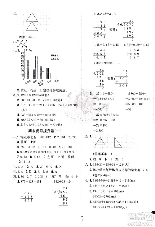 江西美术出版社2021魔力一卷通小学期末冲刺100分数学四年级下册RJ人教版答案