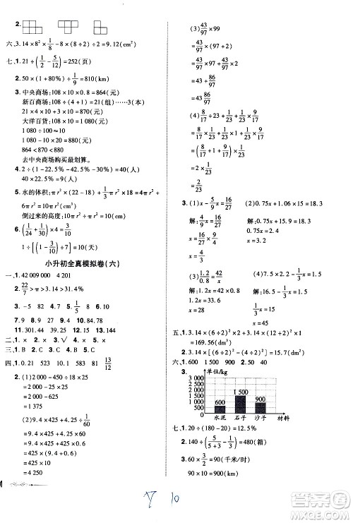 江西美术出版社2021魔力一卷通小考模拟冲刺卷数学人教版答案