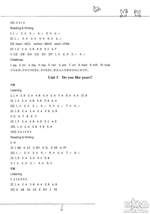 浙江教育出版社2021新课标同步双测三年级小学英语下册答案