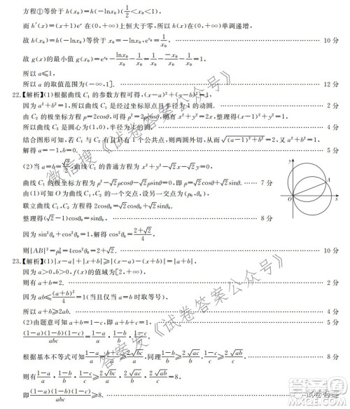 百校联盟2021届普通高中教育教学质量监测考试全国I卷文科数学试题及答案