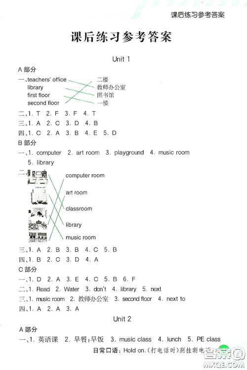 河北教育出版社2021小学创新一点通四年级英语下册人教版答案