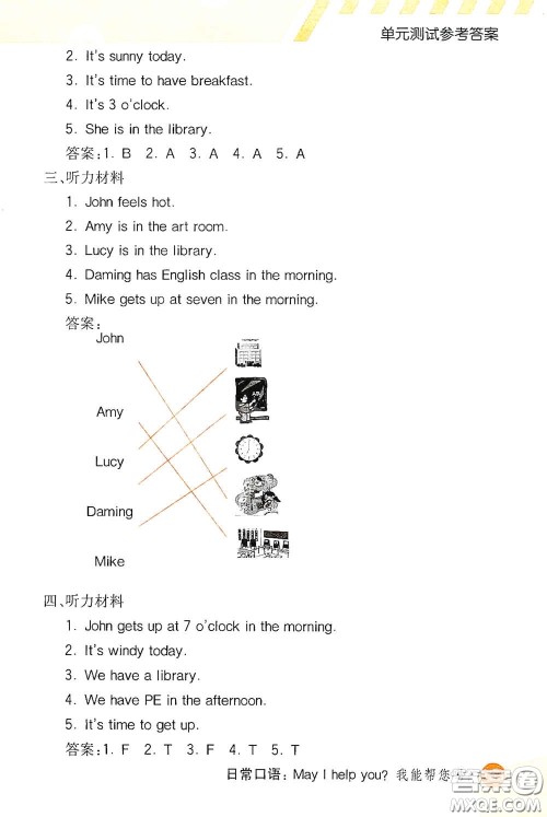河北教育出版社2021小学创新一点通四年级英语下册人教版答案
