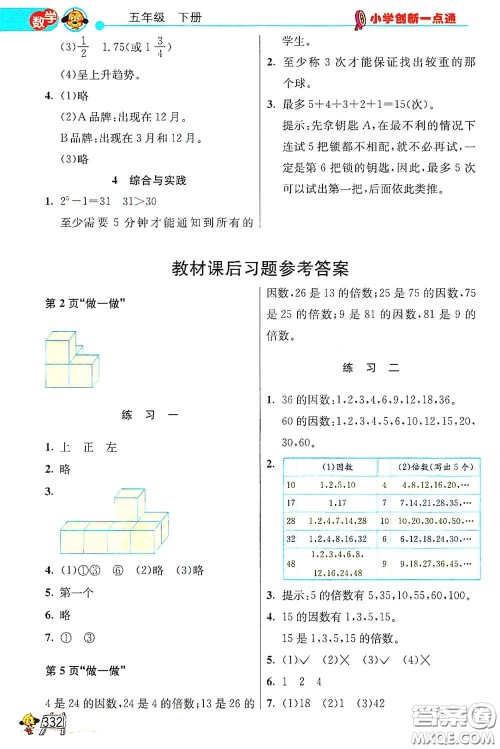 河北教育出版社2021小学创新一点通合订本五年级语文数学合订本下册升级彩色版答案