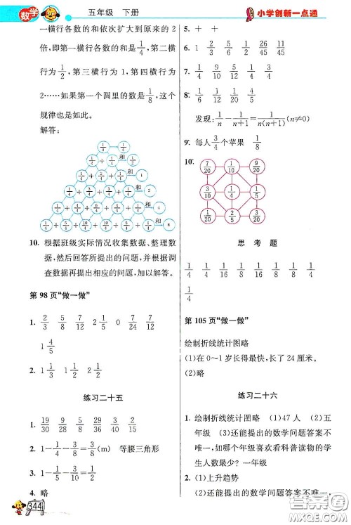 河北教育出版社2021小学创新一点通合订本五年级语文数学合订本下册升级彩色版答案