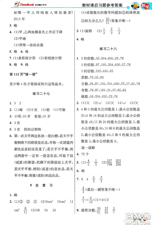 河北教育出版社2021小学创新一点通合订本五年级语文数学合订本下册升级彩色版答案
