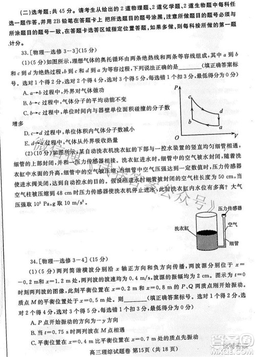 郑州市2021年高中毕业年级第三次质量预测理科综合试题及答案