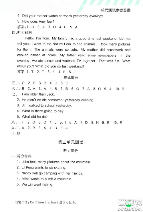 河北教育出版社2021小学创新一点通六年级英语下册答案