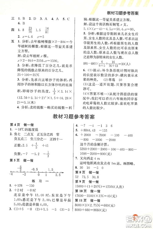 河北教育出版社2021小学创新一点通六年级数学下册答案