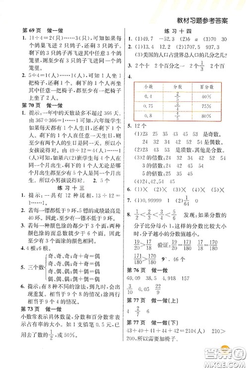 河北教育出版社2021小学创新一点通六年级数学下册答案