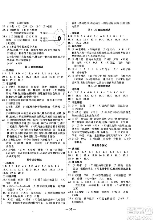 世界图书出版公司2021新课程成长资源课时精练生物七年级下册苏科版答案