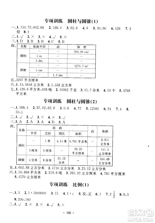 开明出版社2021小学期末冲刺100分数学六年级下册人教版答案