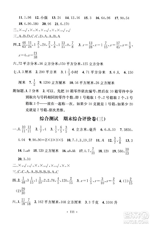 开明出版社2021小学期末冲刺100分数学五年级下册人教版答案