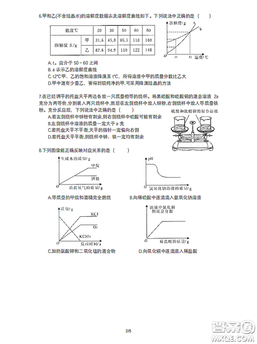 2020-2021学年度武汉市九年级4月质量监测初三化学答案