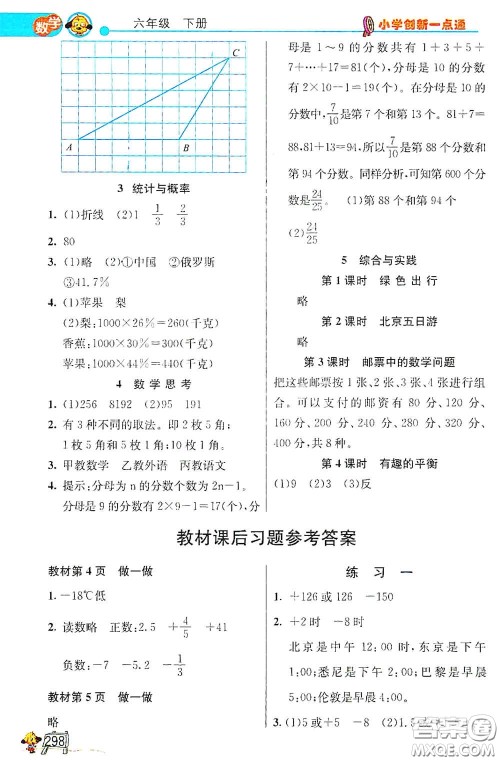 河北教育出版社2021小学创新一点通六年级数学语文合订本下册彩色升级版答案 河北教育出版社2021小学创新一点通六年级数学语文合订本下册彩色升级版答案
