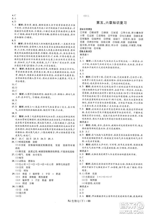 黑龙江少年儿童出版社2021创新与探究测试卷七年级生物下册人教版答案