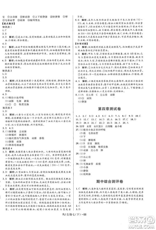黑龙江少年儿童出版社2021创新与探究测试卷七年级生物下册人教版答案