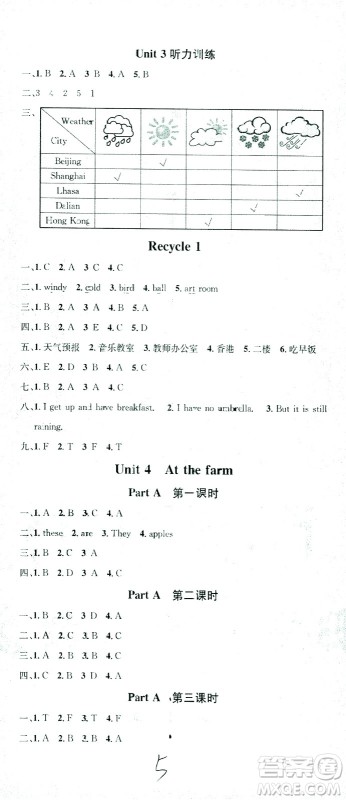 广东经济出版社2021名校课堂英语四年级下册PEP人教版答案