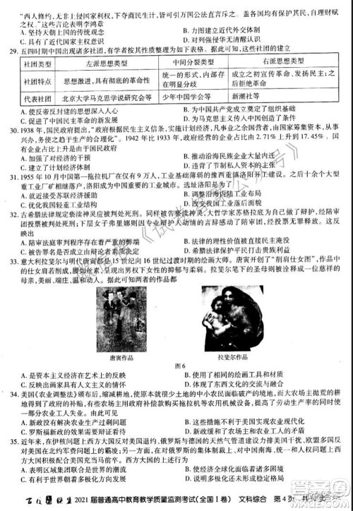 百校联盟2021届普通高中教育教学质量监测考试全国I卷文科综合试题及答案