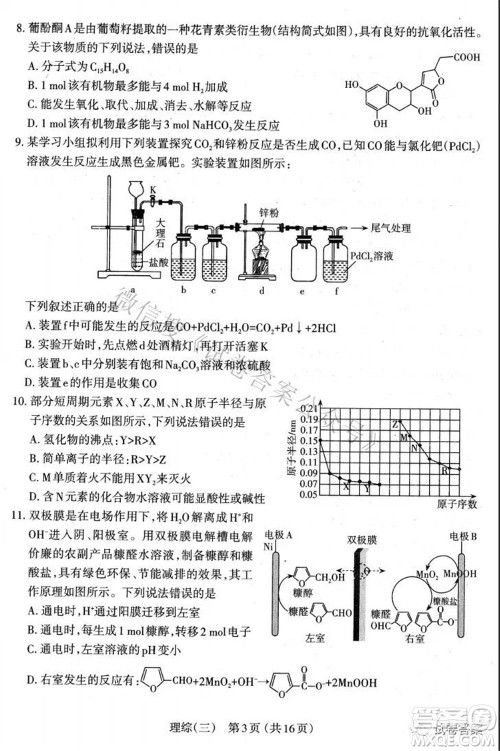 太原市2021高三年级模拟考试三理科综合试卷及答案