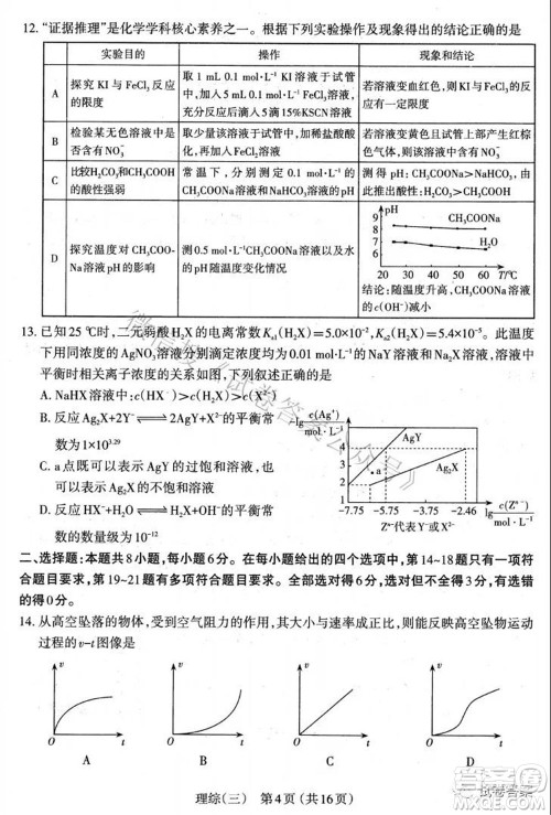 太原市2021高三年级模拟考试三理科综合试卷及答案