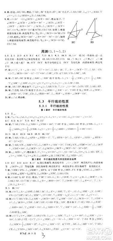 吉林教育出版社2021名校课堂河北专版领导者数学七年级下册RJ人教版答案