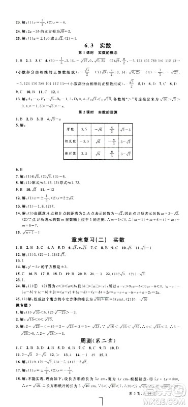 吉林教育出版社2021名校课堂河北专版领导者数学七年级下册RJ人教版答案