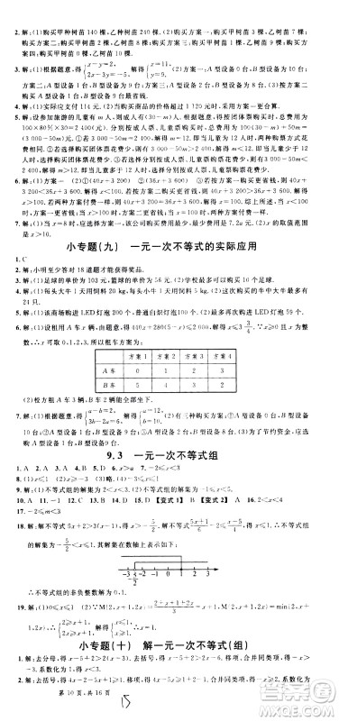 吉林教育出版社2021名校课堂河北专版领导者数学七年级下册RJ人教版答案