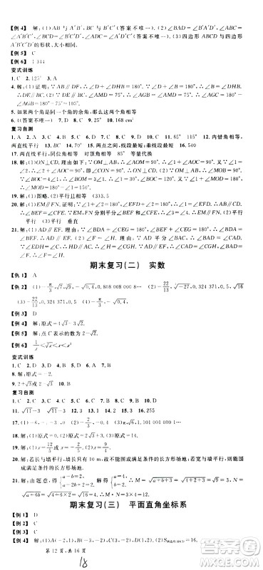 吉林教育出版社2021名校课堂河北专版领导者数学七年级下册RJ人教版答案