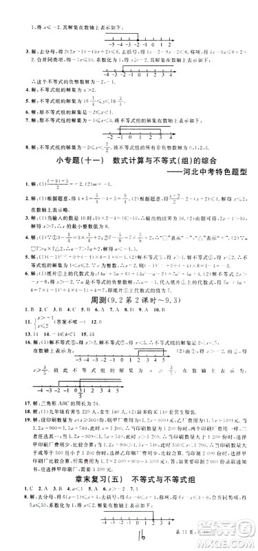 吉林教育出版社2021名校课堂河北专版领导者数学七年级下册RJ人教版答案