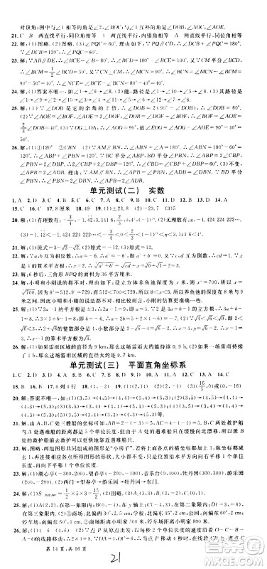 吉林教育出版社2021名校课堂河北专版领导者数学七年级下册RJ人教版答案