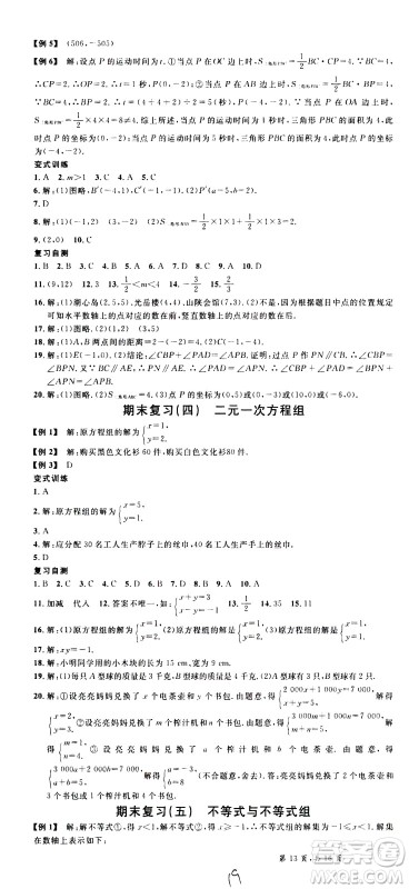 吉林教育出版社2021名校课堂河北专版领导者数学七年级下册RJ人教版答案