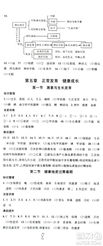 广东经济出版社2021名校课堂同步练习全国领导者生物七年级下册JS江苏版答案