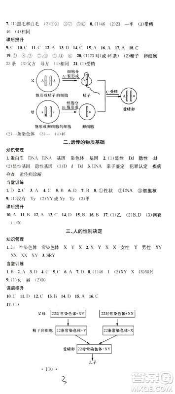 广东经济出版社2021名校课堂同步练习全国领导者生物八年级下册JS江苏版答案