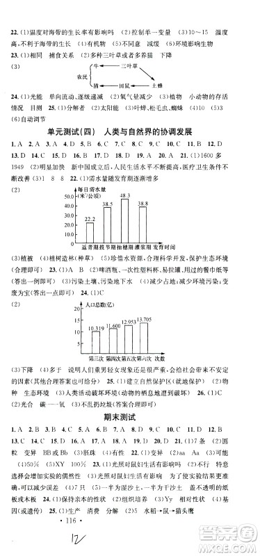 广东经济出版社2021名校课堂同步练习全国领导者生物八年级下册JS江苏版答案