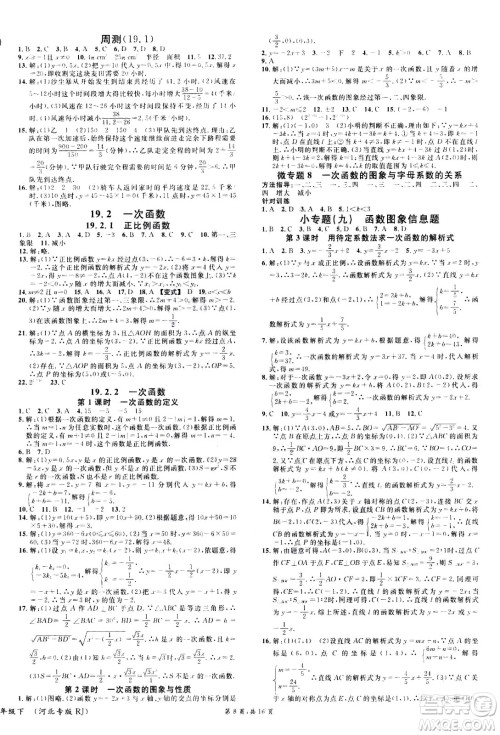 吉林教育出版社2021名校课堂河北专版领导者数学八年级下册RJ人教版答案