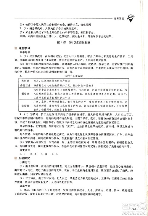 山西教育出版社2021新课程问题解决导学方案中国历史七年级下册人教版答案