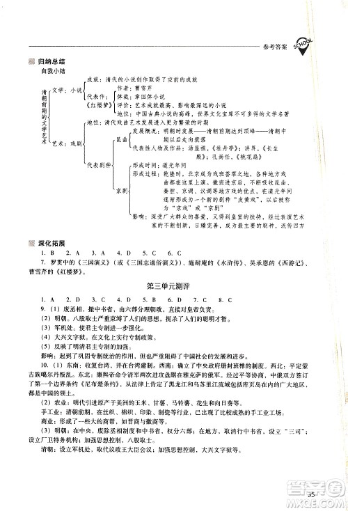 山西教育出版社2021新课程问题解决导学方案中国历史七年级下册人教版答案