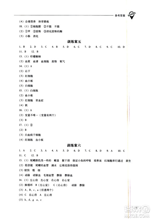 山西教育出版社2021新课程问题解决导学方案生物学七年级下册凤凰版答案