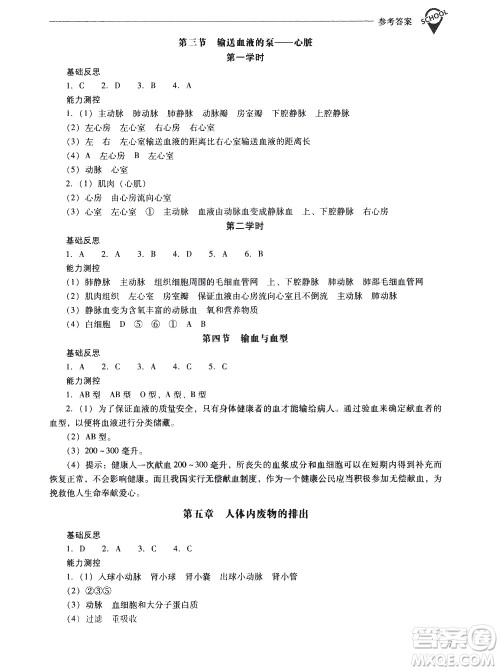 山西教育出版社2021新课程问题解决导学方案生物学七年级下册人教版答案