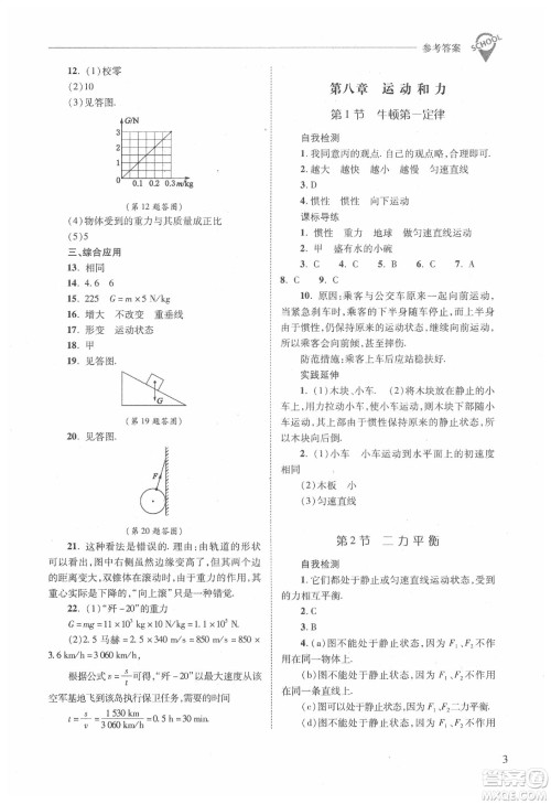 山西教育出版社2021新课程问题解决导学方案物理八年级下册人教版答案