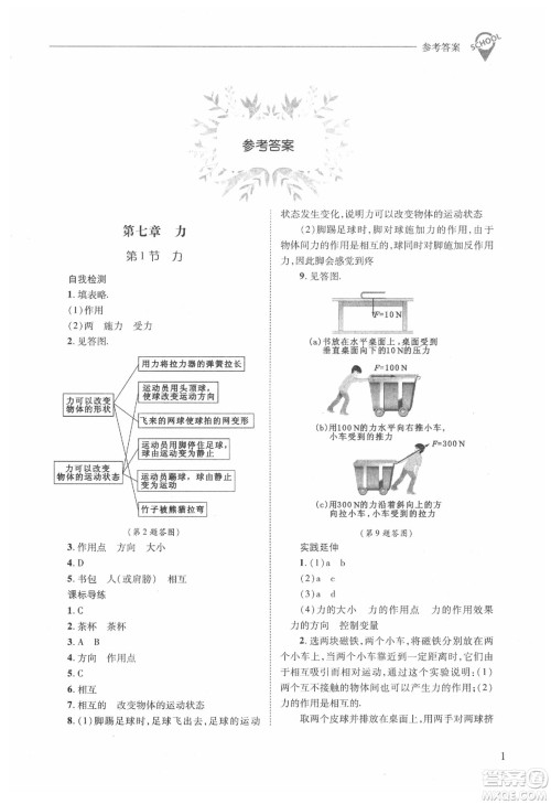 山西教育出版社2021新课程问题解决导学方案物理八年级下册人教版答案