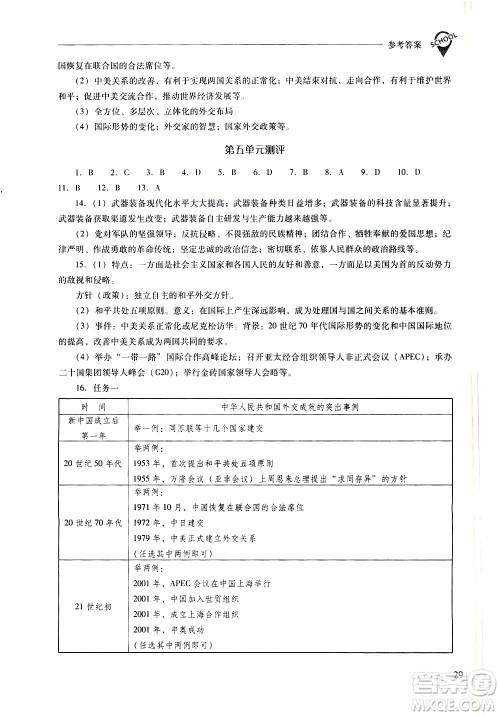 山西教育出版社2021新课程问题解决导学方案中国历史八年级下册人教版答案