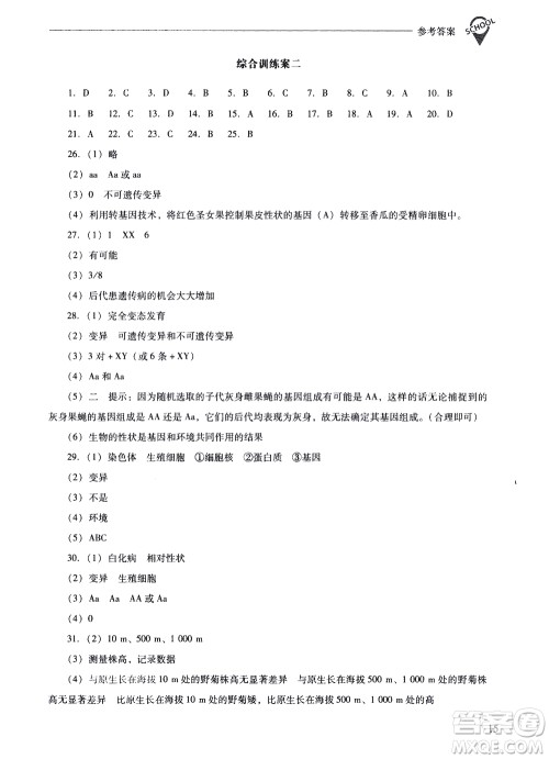 山西教育出版社2021新课程问题解决导学方案生物学八年级下册人教版答案