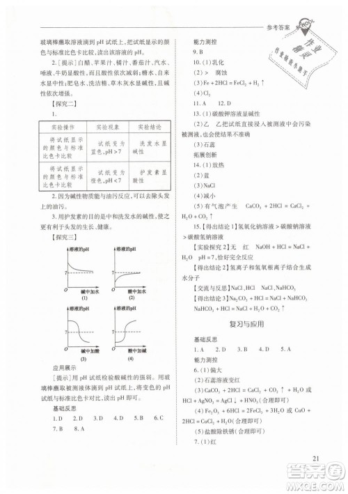 山西教育出版社2021新课程问题解决导学方案化学九年级下册人教版答案