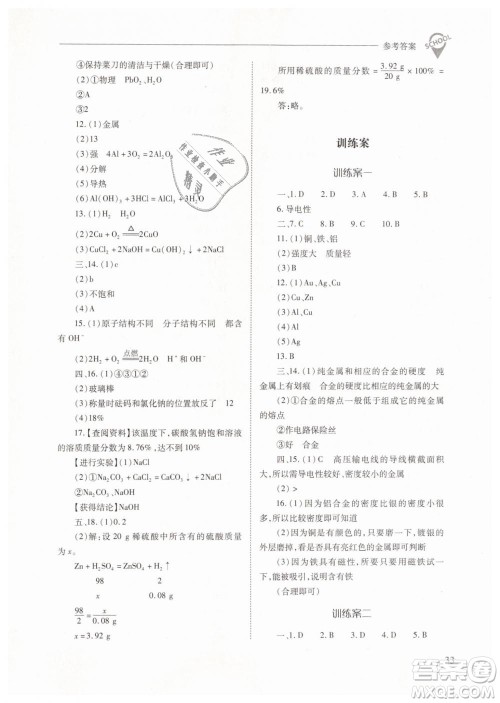 山西教育出版社2021新课程问题解决导学方案化学九年级下册人教版答案 山西教育出版社2021新课程问题解决导学方案化学九年级下册人教版答案