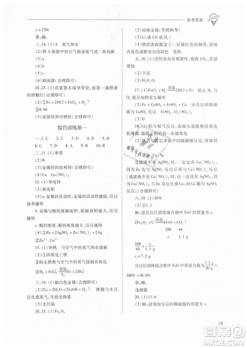 山西教育出版社2021新课程问题解决导学方案化学九年级下册人教版答案