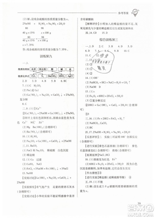 山西教育出版社2021新课程问题解决导学方案化学九年级下册人教版答案