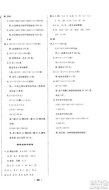 2021期末提分卷四年级数学下册答案 2021期末提分卷四年级数学下册答案